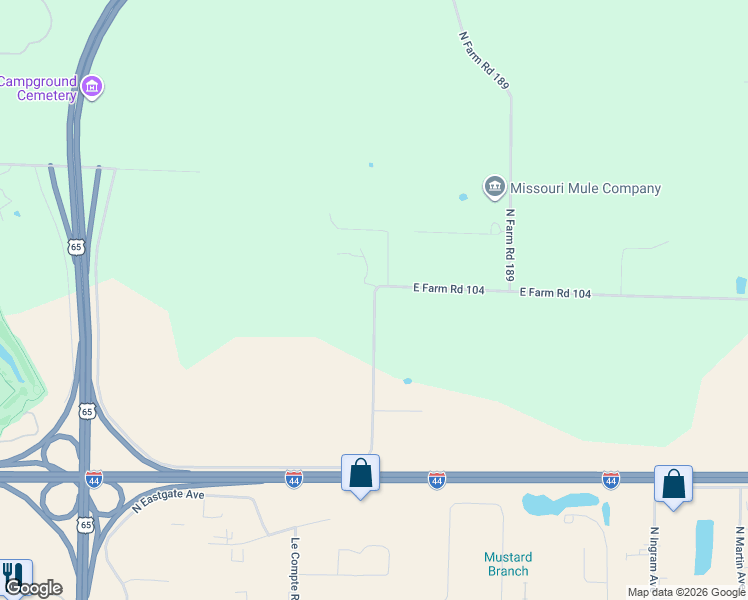 map of restaurants, bars, coffee shops, grocery stores, and more near 3398 North Farm Road 183 in Springfield