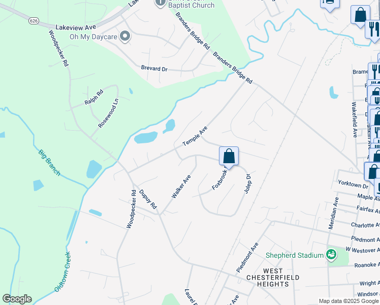 map of restaurants, bars, coffee shops, grocery stores, and more near 3802 Julep Drive in Ettrick