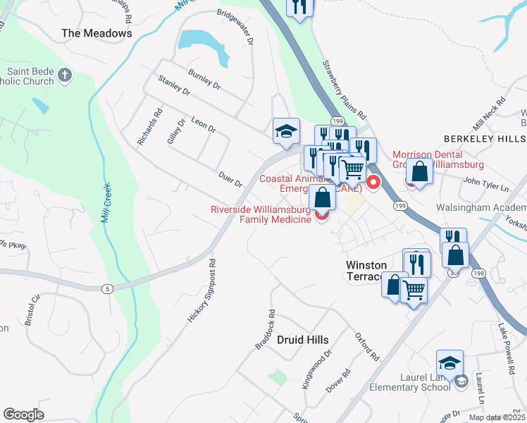 map of restaurants, bars, coffee shops, grocery stores, and more near 1305 Queens Crossing in Williamsburg