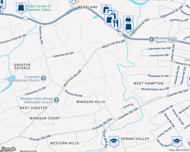 map of restaurants, bars, coffee shops, grocery stores, and more near 3341 Hidden Oak Road Southwest in Roanoke