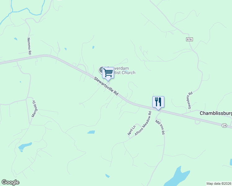 map of restaurants, bars, coffee shops, grocery stores, and more near 1001 Cannon Lane in Vinton