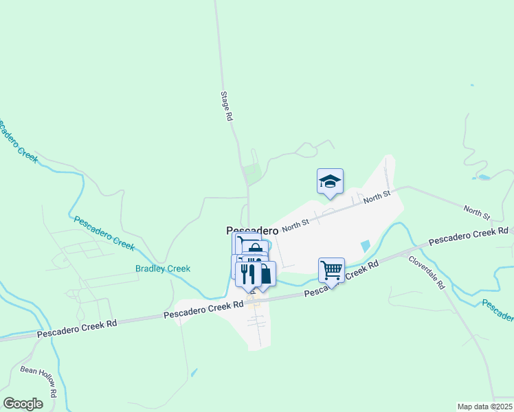 map of restaurants, bars, coffee shops, grocery stores, and more near 486 Stage Road in Pescadero