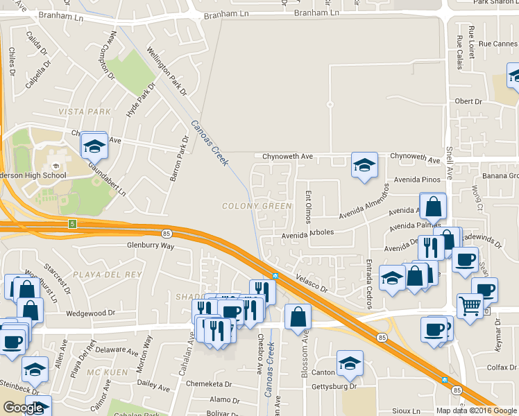 map of restaurants, bars, coffee shops, grocery stores, and more near in San Jose