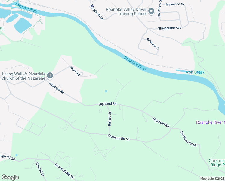 map of restaurants, bars, coffee shops, grocery stores, and more near 2828 Huff Street in Roanoke
