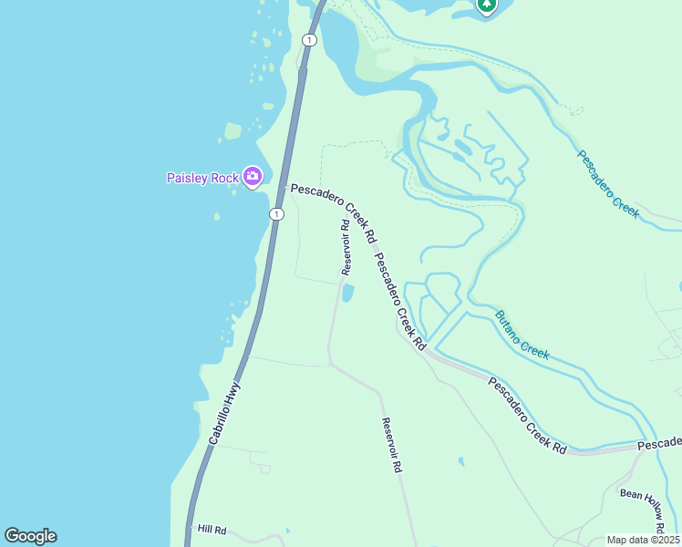 map of restaurants, bars, coffee shops, grocery stores, and more near 1263 Reservoir Road in Pescadero