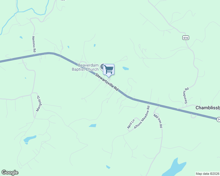 map of restaurants, bars, coffee shops, grocery stores, and more near 10590 Stewartsville Road in Vinton