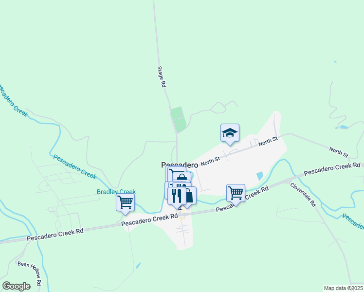 map of restaurants, bars, coffee shops, grocery stores, and more near 486 Stage Road in Pescadero