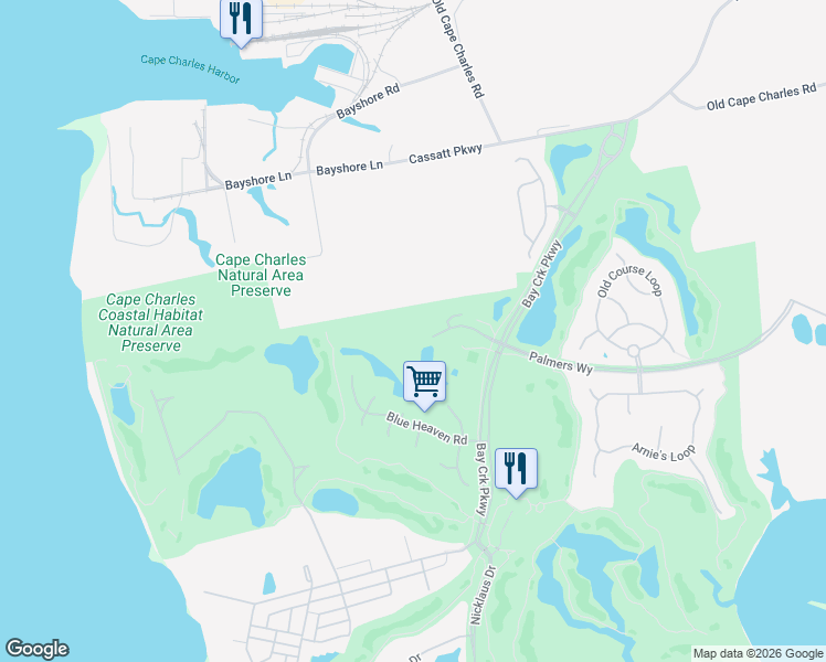 map of restaurants, bars, coffee shops, grocery stores, and more near in Cape Charles
