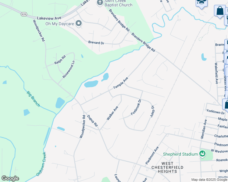 map of restaurants, bars, coffee shops, grocery stores, and more near 19413 Varanda Lane in Ettrick