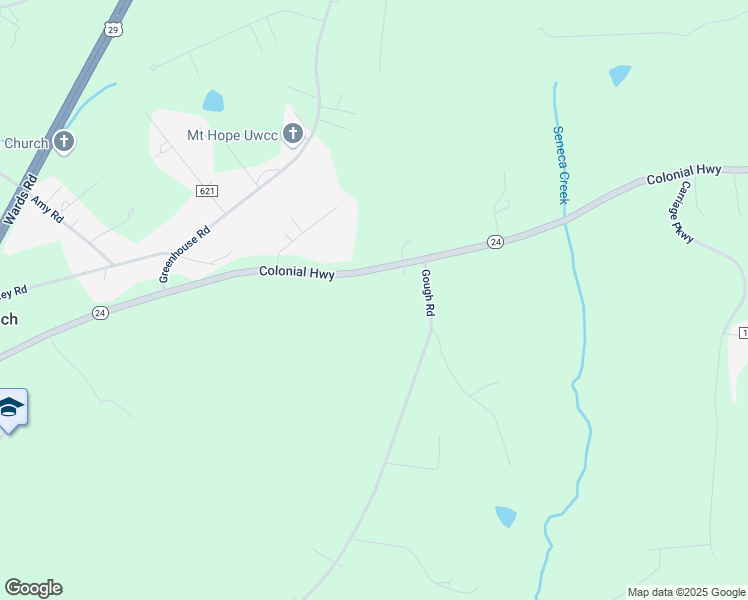 map of restaurants, bars, coffee shops, grocery stores, and more near 3186 Colonial Highway in Rustburg