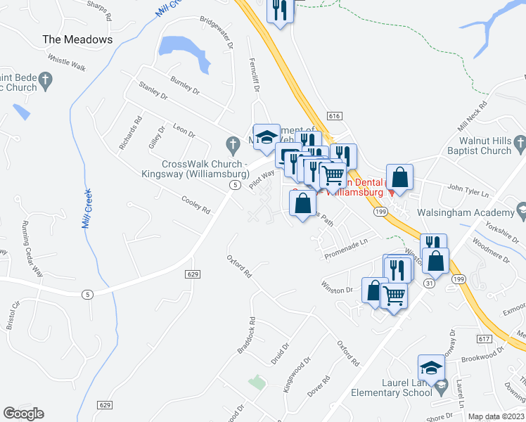 map of restaurants, bars, coffee shops, grocery stores, and more near 1004 Queens Crossing in Williamsburg