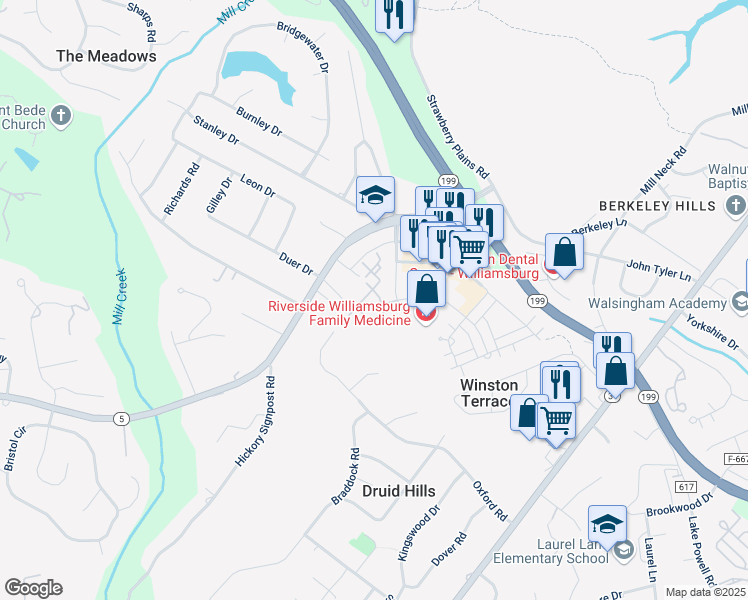 map of restaurants, bars, coffee shops, grocery stores, and more near 1009 Queens Way in Williamsburg