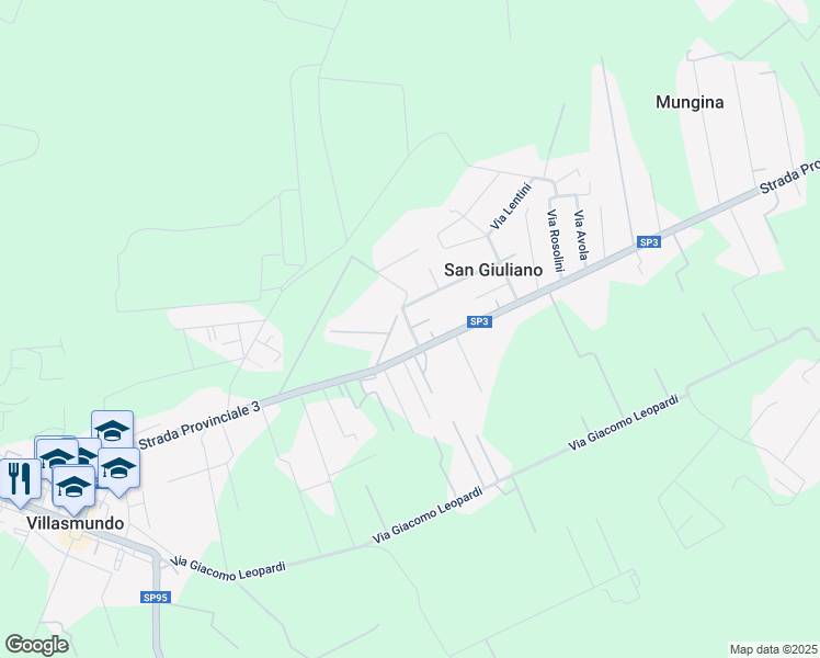 map of restaurants, bars, coffee shops, grocery stores, and more near 4 Via Marzamemi in San Giuliano