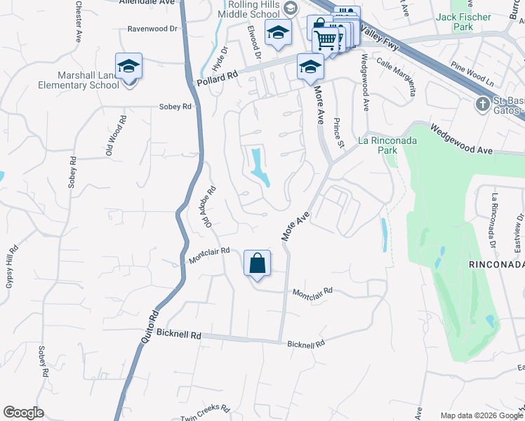 map of restaurants, bars, coffee shops, grocery stores, and more near 200 Altura Vista in Los Gatos