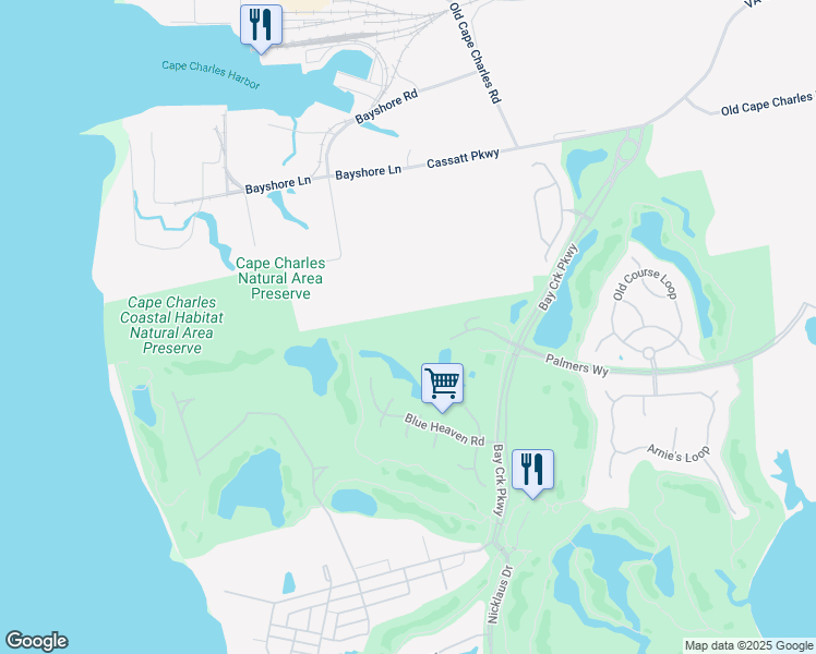 map of restaurants, bars, coffee shops, grocery stores, and more near in Cape Charles