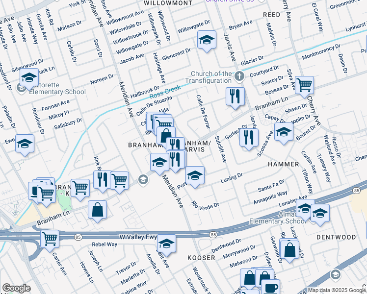 map of restaurants, bars, coffee shops, grocery stores, and more near in San Jose