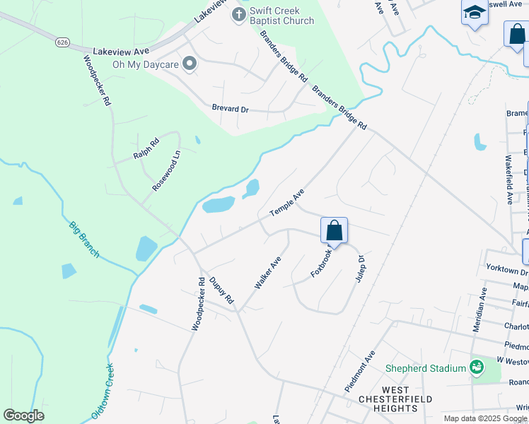 map of restaurants, bars, coffee shops, grocery stores, and more near 19413 Varanda Lane in Ettrick