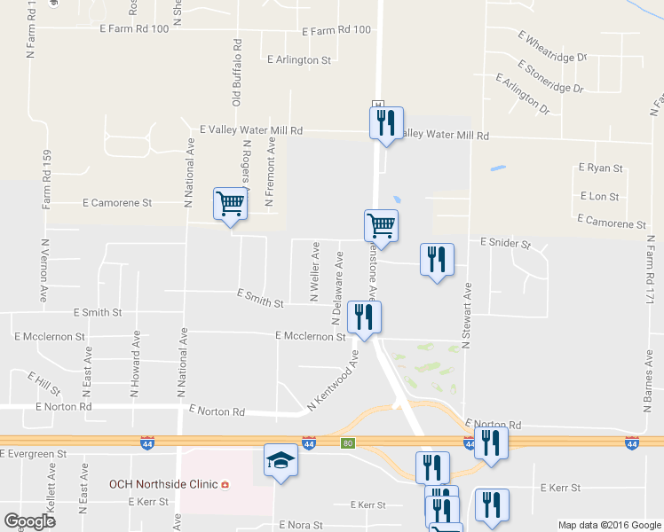 map of restaurants, bars, coffee shops, grocery stores, and more near 3311 North Delaware Avenue in Springfield