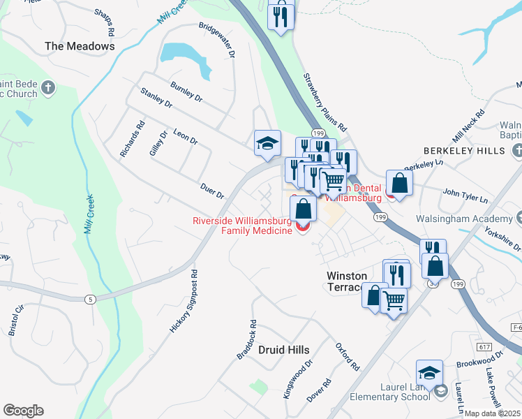 map of restaurants, bars, coffee shops, grocery stores, and more near 1507 Queens Crossing in Williamsburg