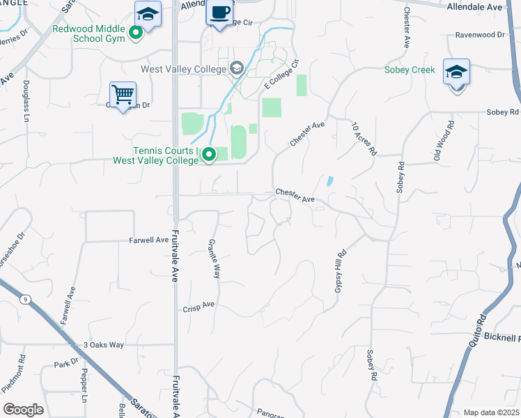 map of restaurants, bars, coffee shops, grocery stores, and more near 14500 Fruitvale Avenue in Saratoga