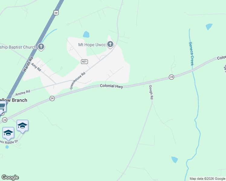 map of restaurants, bars, coffee shops, grocery stores, and more near 3312-3330 Colonial Highway in Rustburg