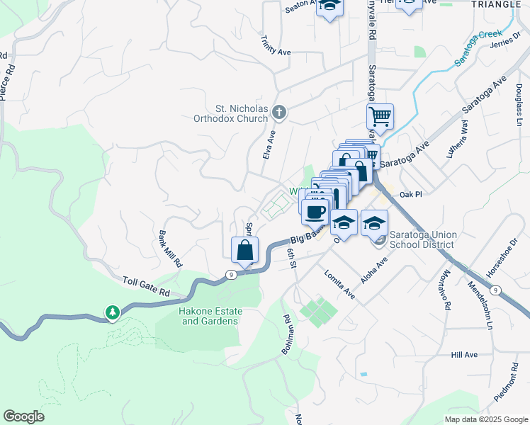 map of restaurants, bars, coffee shops, grocery stores, and more near 20760 4th Street in Saratoga