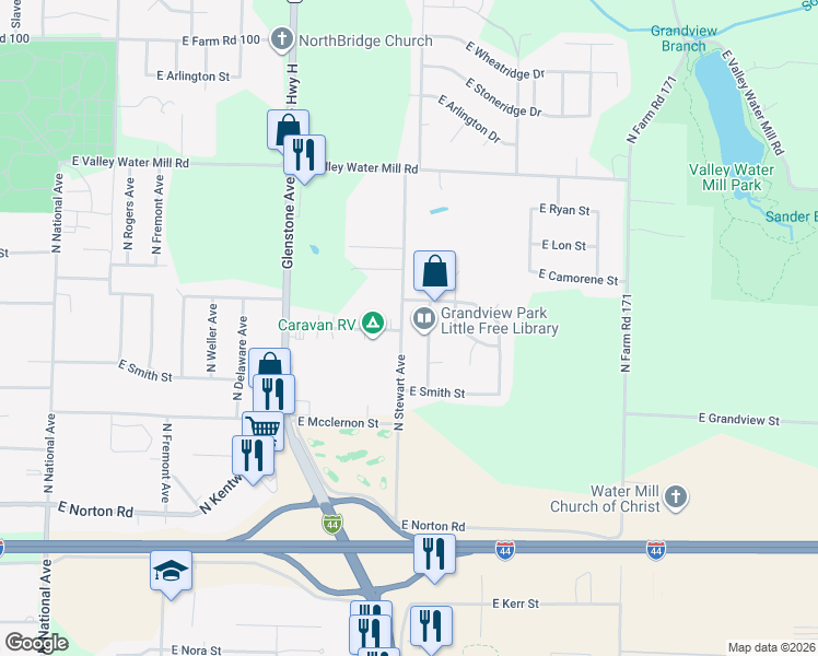 map of restaurants, bars, coffee shops, grocery stores, and more near 3304 North Stewart Avenue in Springfield