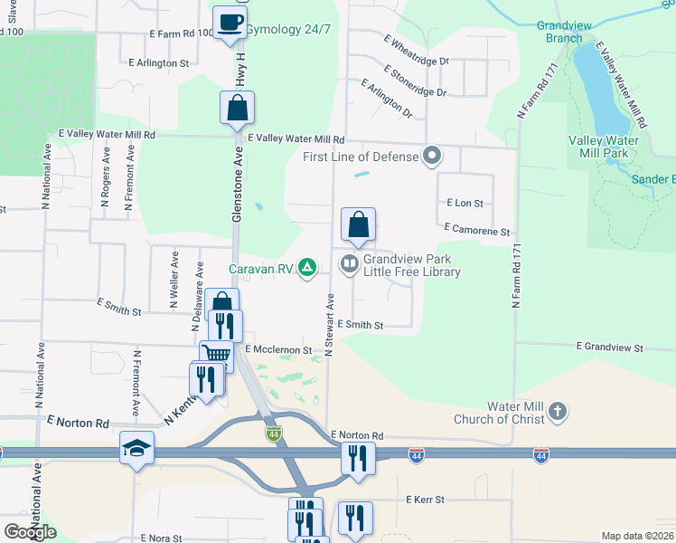 map of restaurants, bars, coffee shops, grocery stores, and more near 3263 North Dysart Avenue in Springfield
