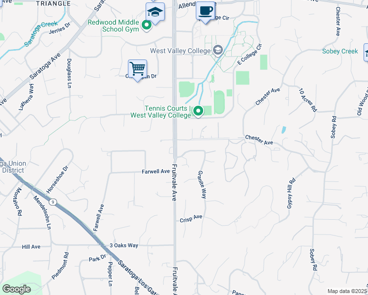 map of restaurants, bars, coffee shops, grocery stores, and more near 19471 Burgundy Way in Saratoga
