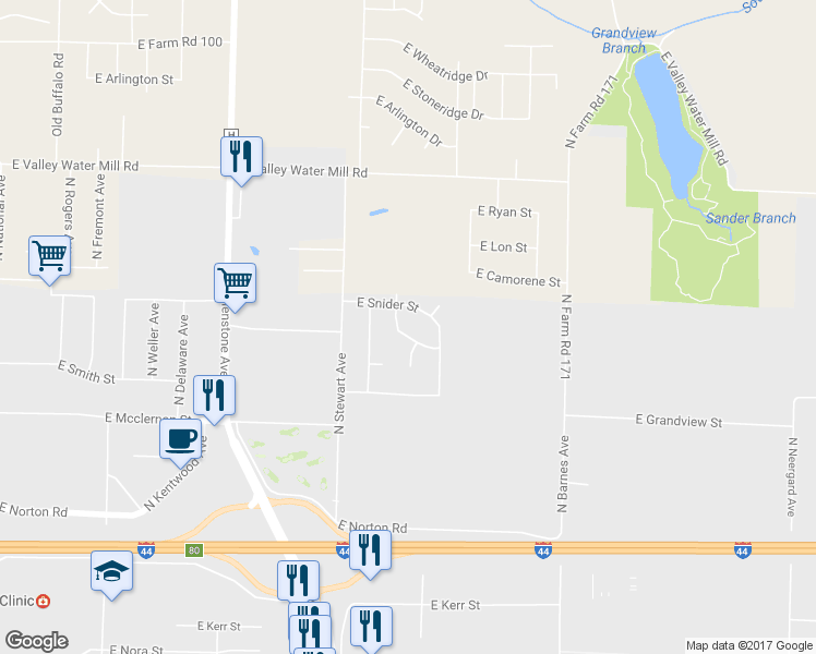 map of restaurants, bars, coffee shops, grocery stores, and more near 1939 East Greenview Street in Springfield