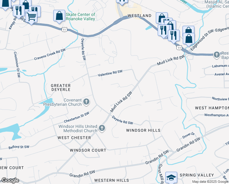 map of restaurants, bars, coffee shops, grocery stores, and more near 3342 Clara Avenue Southwest in Roanoke