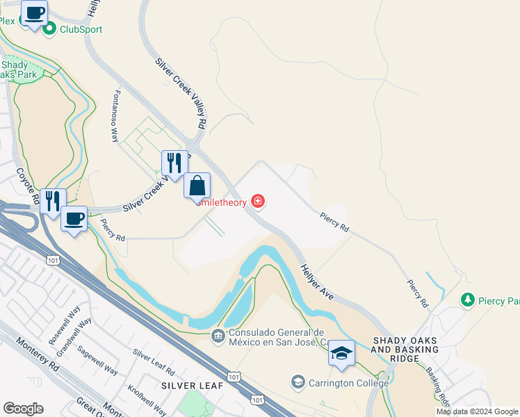 map of restaurants, bars, coffee shops, grocery stores, and more near 6140 Hellyer Avenue in San Jose