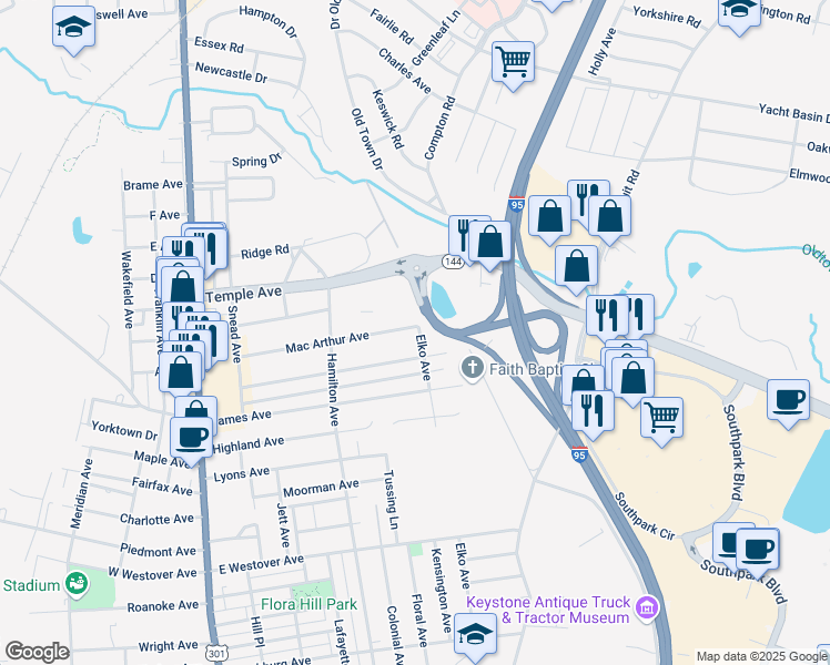 map of restaurants, bars, coffee shops, grocery stores, and more near 533 Mac Arthur Avenue in Colonial Heights