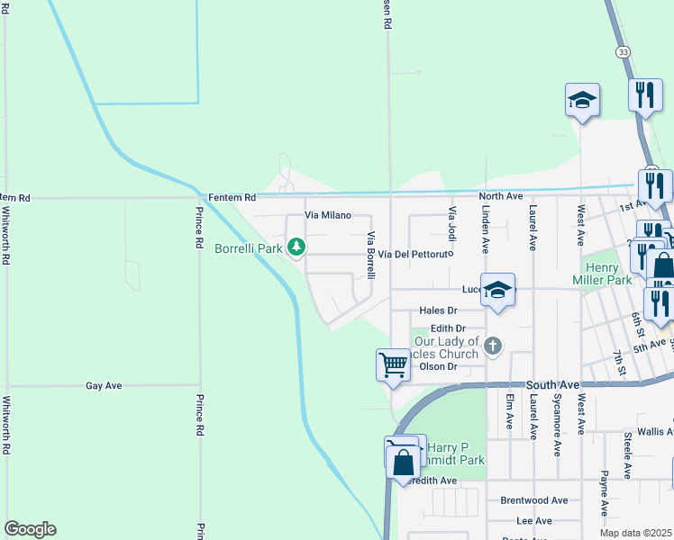 map of restaurants, bars, coffee shops, grocery stores, and more near 1596 Via Italiano in Gustine
