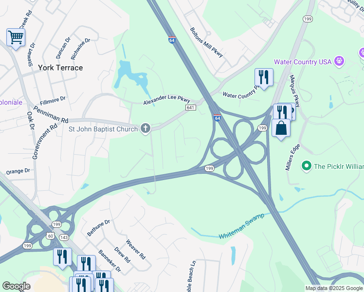map of restaurants, bars, coffee shops, grocery stores, and more near 306 High Point Road in Williamsburg
