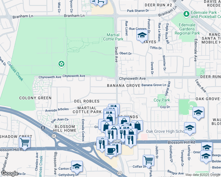 map of restaurants, bars, coffee shops, grocery stores, and more near 314 Avenida Nogales in San Jose