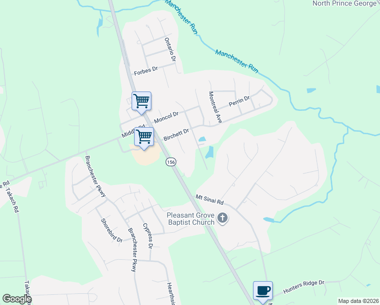 map of restaurants, bars, coffee shops, grocery stores, and more near 4016 Birchett Place in Prince George