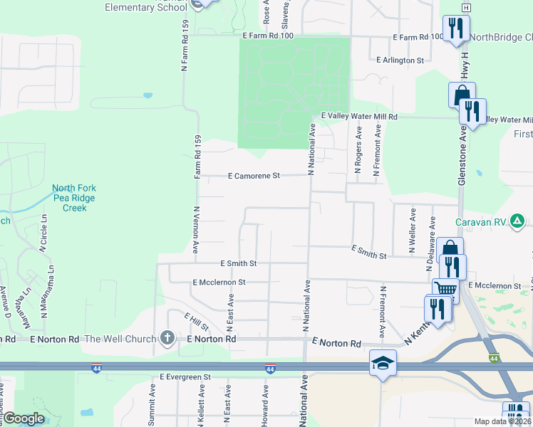 map of restaurants, bars, coffee shops, grocery stores, and more near 3220 North Howard Avenue in Springfield