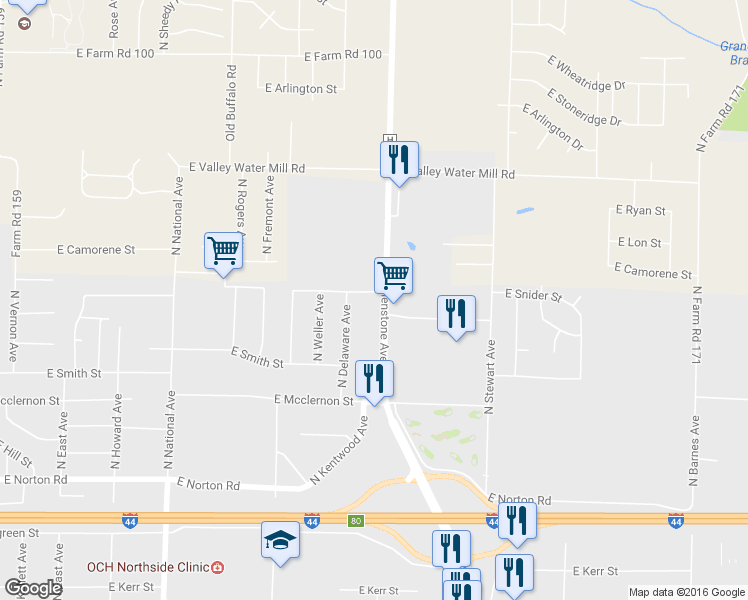 map of restaurants, bars, coffee shops, grocery stores, and more near 1570 East Snider Street in Springfield