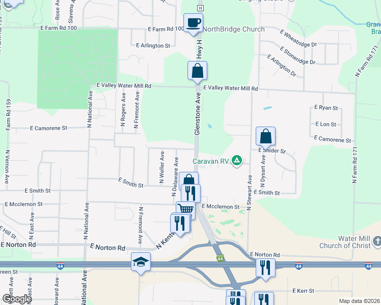 map of restaurants, bars, coffee shops, grocery stores, and more near 1570 East Snider Street in Springfield