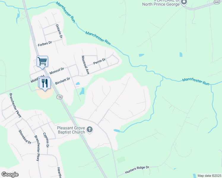 map of restaurants, bars, coffee shops, grocery stores, and more near 7315 John Elizabeth Place in Prince George