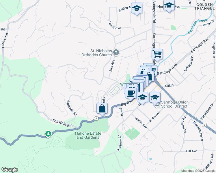 map of restaurants, bars, coffee shops, grocery stores, and more near 20840 4th Street in Saratoga