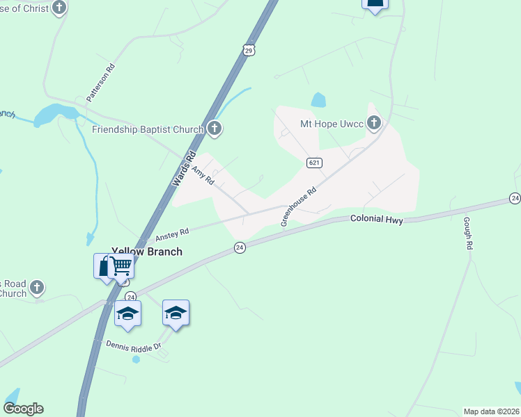 map of restaurants, bars, coffee shops, grocery stores, and more near 432 Anstey Road in Rustburg
