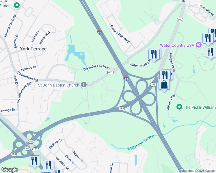 map of restaurants, bars, coffee shops, grocery stores, and more near 209 High Point Road in Williamsburg