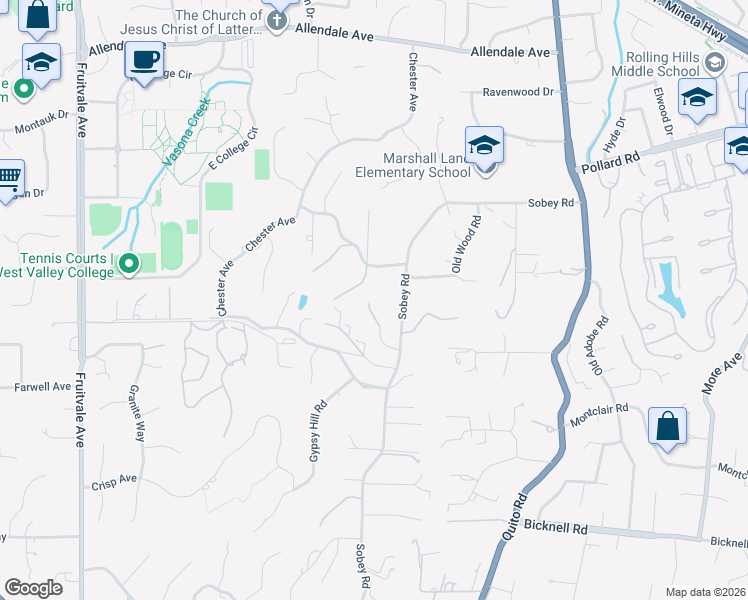 map of restaurants, bars, coffee shops, grocery stores, and more near 14467 Sobey Road in Saratoga