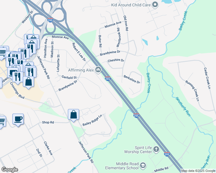 map of restaurants, bars, coffee shops, grocery stores, and more near 4009 Robert E Lee Drive in Hopewell
