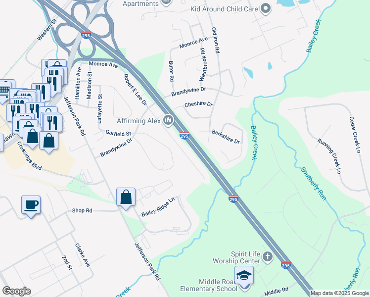 map of restaurants, bars, coffee shops, grocery stores, and more near 4009 Robert E Lee Drive in Hopewell