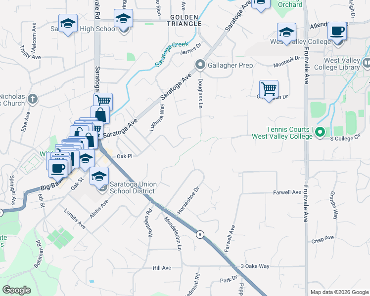 map of restaurants, bars, coffee shops, grocery stores, and more near 20034 Spaich Court in Saratoga
