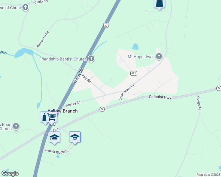 map of restaurants, bars, coffee shops, grocery stores, and more near 432 Anstey Road in Rustburg