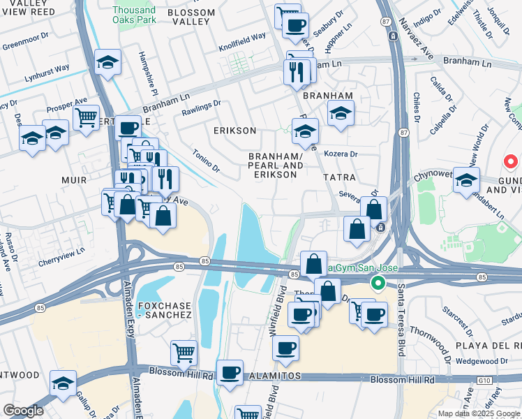 map of restaurants, bars, coffee shops, grocery stores, and more near 963 Chynoweth Avenue in San Jose